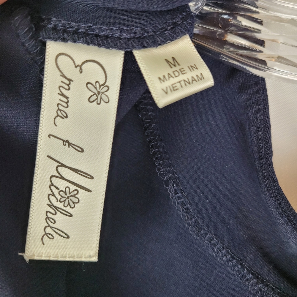 NEW Emma & Michele Navy Blue Mock Neck Cold Shoulder Midi Shift Dress Medium - Picture 5 of 12